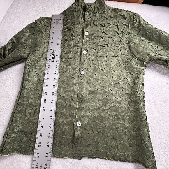 Vintage Women's Button-Up Textured Crinkle Olive Green Reversible Jacket Casual - Picture 7 of 7
